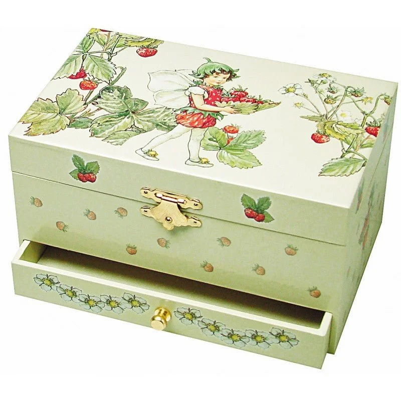 Large floral wall mirror-Musical Jewellery Box: The Flower Fairies - The Strawberry Fairy (with Drawer)