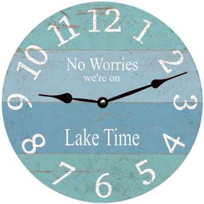 Rustic cedar table coaster-No Worries We're On Lake Time Wall Clock