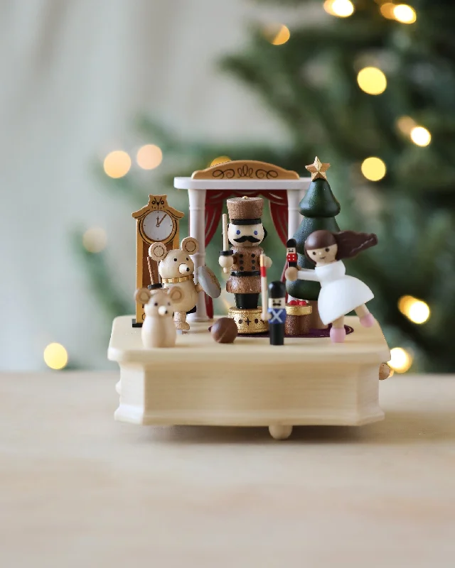 Minimalist gray shelf decor-Nutcracker Ballet Music Box