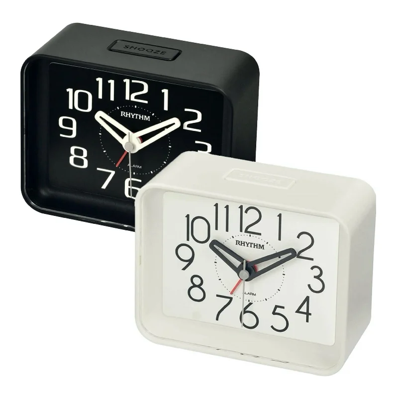 Minimalist beige wall shelf-Rhythm “Okiro” Retro Desk Alarm Clock with Quiet Sweep Second Hand - CRE891WR02 (Black), CRE891WR03 (White)