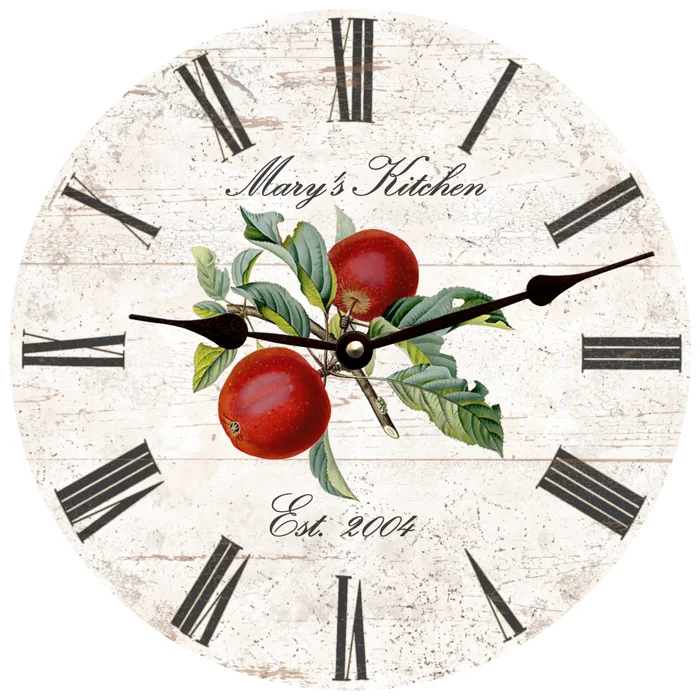 Contemporary matte wall hook-Personalized Apple Kitchen Clock