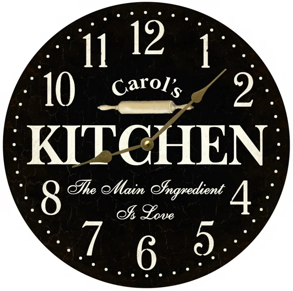 Minimalist white wall shelf-Personalized Black Kitchen Wall Clock