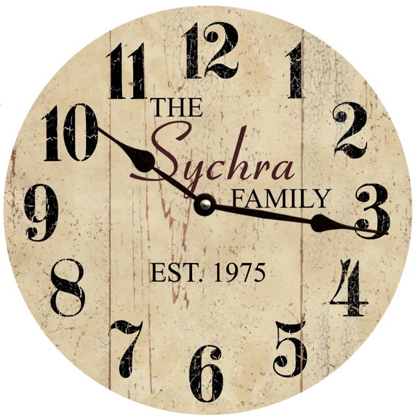 Contemporary glass wall shelf-Personalized Family Name Wall Clock- Neutral Colored Family Clock