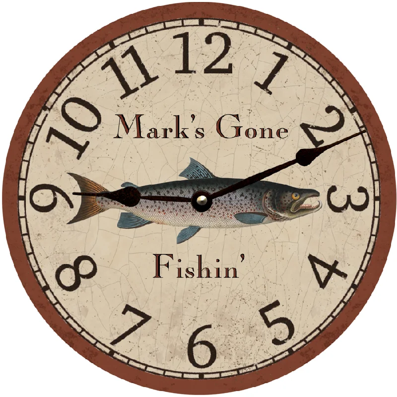 Unique retro table mat-Personalized Salmon Fishing Clock- Fisherman Clock- Custom Name Clock