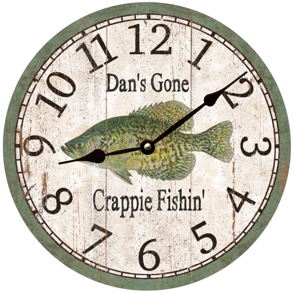 Large abstract wall hook-Personalized Gone Crappie Fishing Clock-Crappie Clock-Fishing Decor