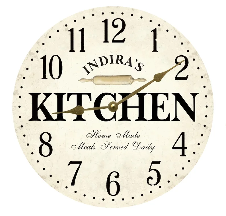 Minimalist white wall shelf-Personalized Kitchen Clock- White Kitchen Wall Clock