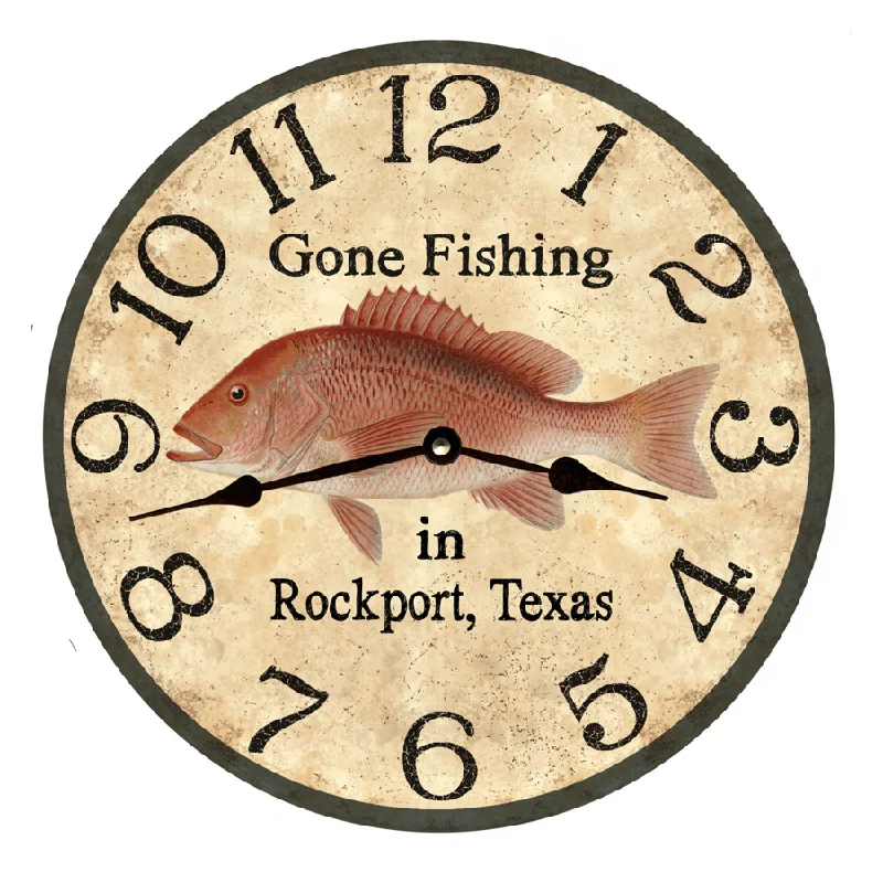 Elegant velvet sofa pillow-Personalized Gone Fishing Clock-Red Snapper Wall Clock