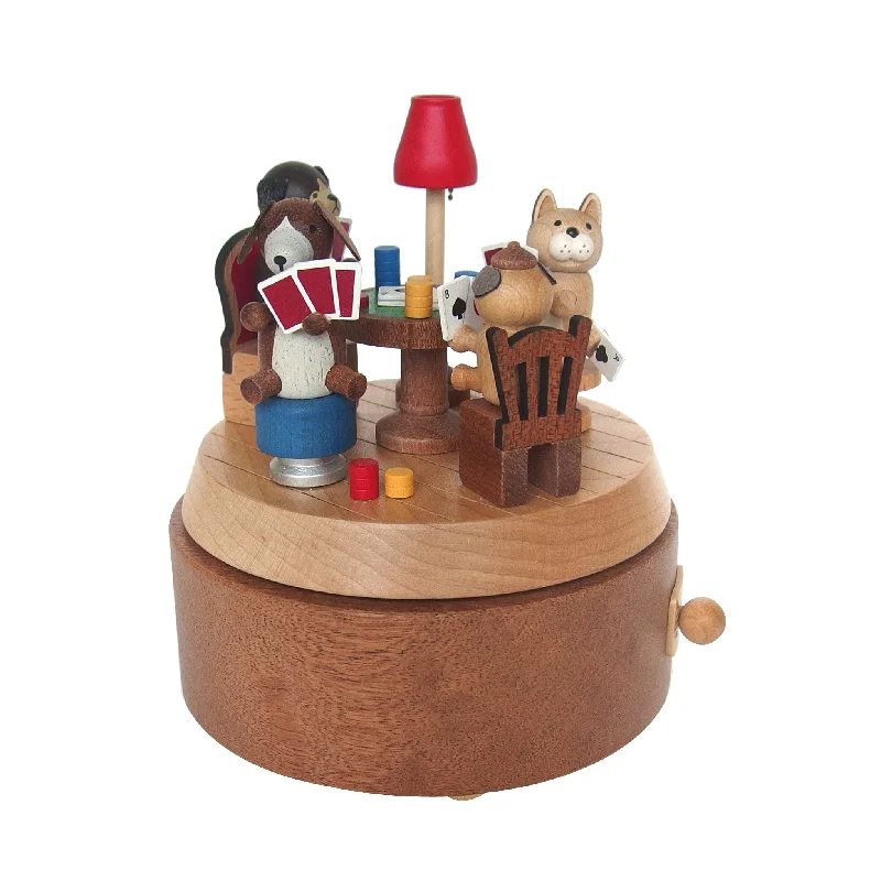 Minimalist gray wall shelf-Poker Night | Wooden Music Box