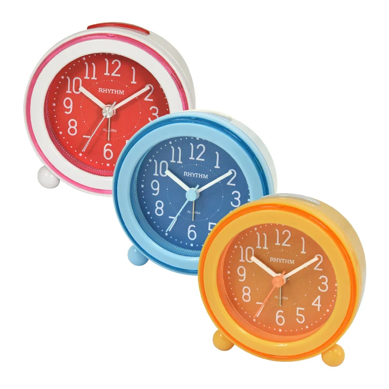 Vintage silver wall shelf-Rhythm “Nightbright 308” Retro Desk Alarm Clock with LED-Lighted Dial - CRE308UR01 (Red), CRE308UR04 (Blue), CRE308UR14 (Orange)