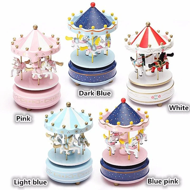 Unique farmhouse table lamp-Round Carousels  Musical Box