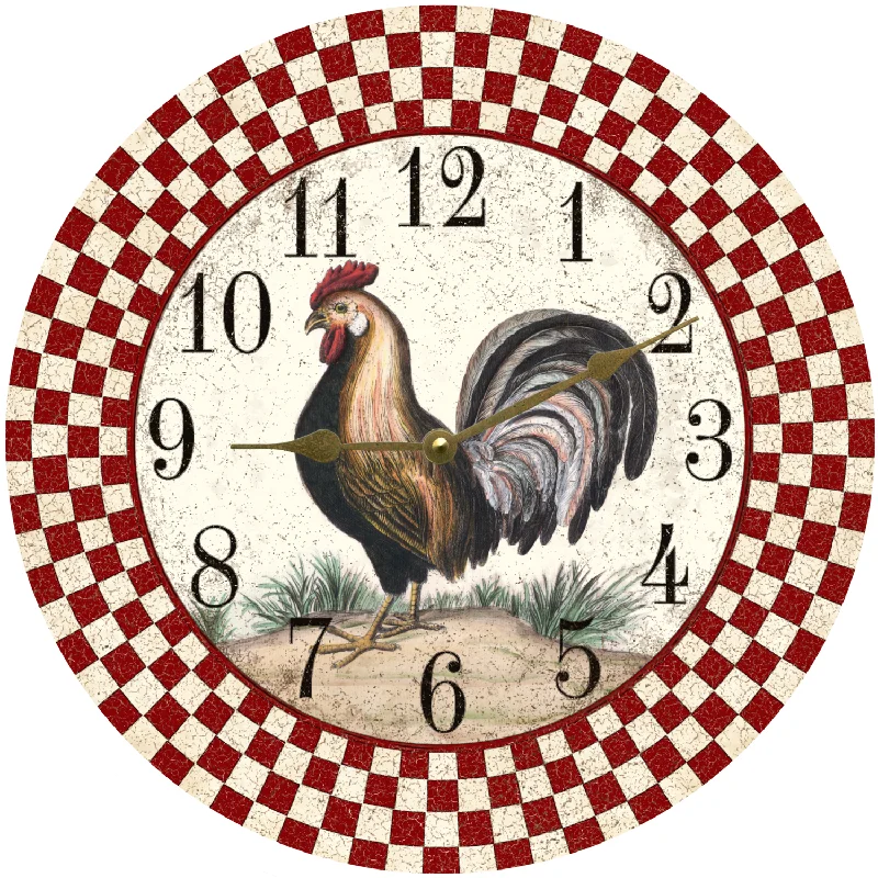 Large geometric wall art-Rustic Farmhouse Rooster Clock