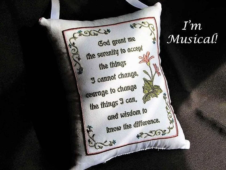 Handmade jute wall hook-Serenity Prayer Music Box Pillow -- Personalized Embroidered MUSICAL Keepsake