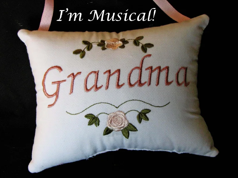 Unique mid-century wall sign-Simple Bullion Rose Music Box Pillow -- Personalized Embroidered MUSICAL Keepsake