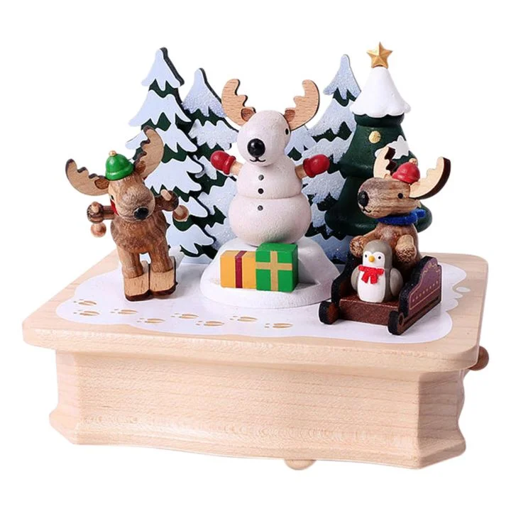 Rustic cedar wall art-Skiing Reindeer Wooden Music Box