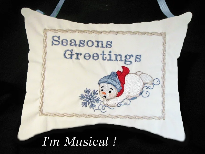 Vintage silver wall lantern-Sledding Snowman Music Box Pillow -- Personalized Embroidered MUSICAL Keepsake