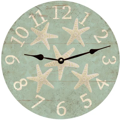 Large floral wall hook-Starfish Clock-Seafoam Colored Rustic Beach Clock