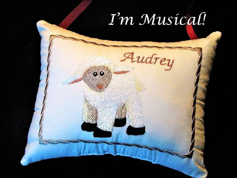 Small brass wall mirror-Stuffed Lamb Music Box Pillow -- Personalized Embroidered MUSICAL Baby Keepsake