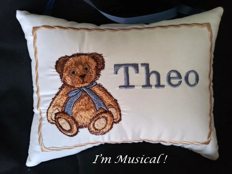 Handmade bamboo wall hook-Stuffed Teddy Bear Music Box Pillow -- Personalized Embroidered MUSICAL Baby Keepsake