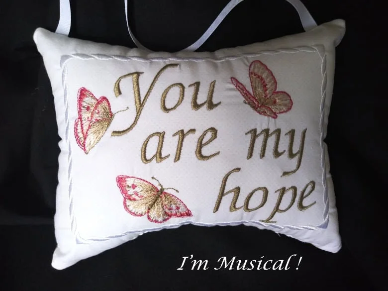 Small copper wall hook-Tiny Butterflies Music Box Pillow -- Personalized Embroidered MUSICAL Keepsake