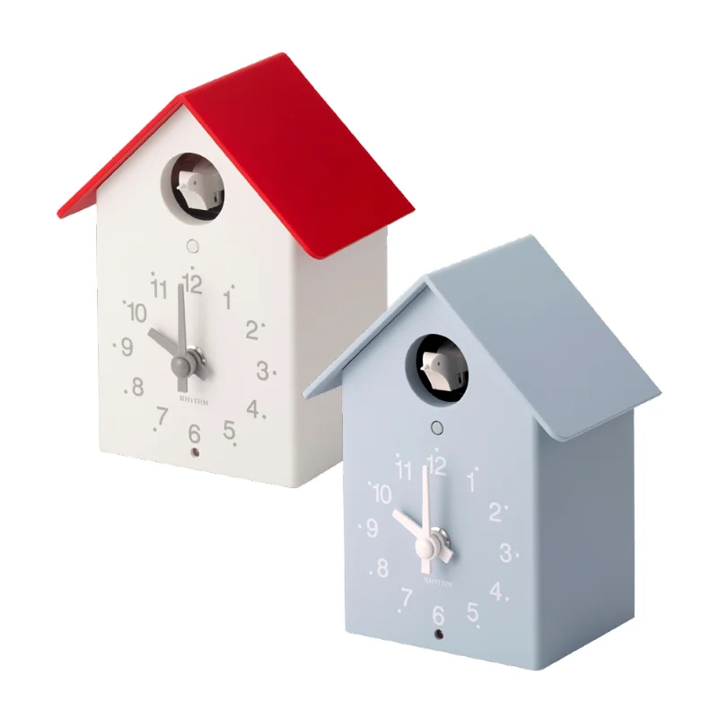 Small rattan wall shelf-Rhythm “Tori House” Modern Wall or Mantel Cuckoo Clock with Real Cuckoo Sound - 4RH797SR01 (White/Red), 4RH797SR04 (Blue)