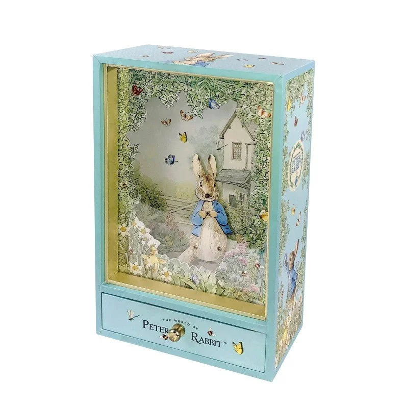 Handcrafted wooden candle lantern-Traditional Music Box: Peter Rabbit Dancing (with drawer) - Garden