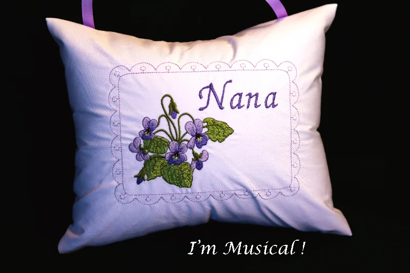 Small iron wall art-Violets Music Box Pillow -- Personalized Embroidered MUSICAL Keepsake