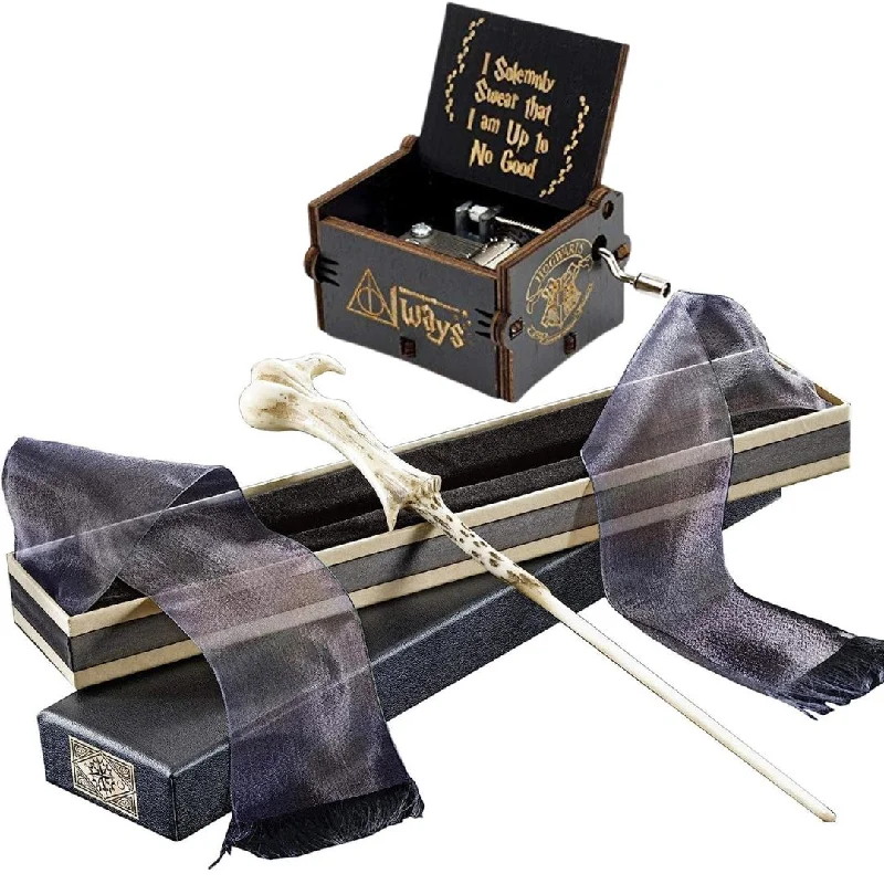 Small rattan wall shelf-Voldemort Wand Magic Wands with black music box