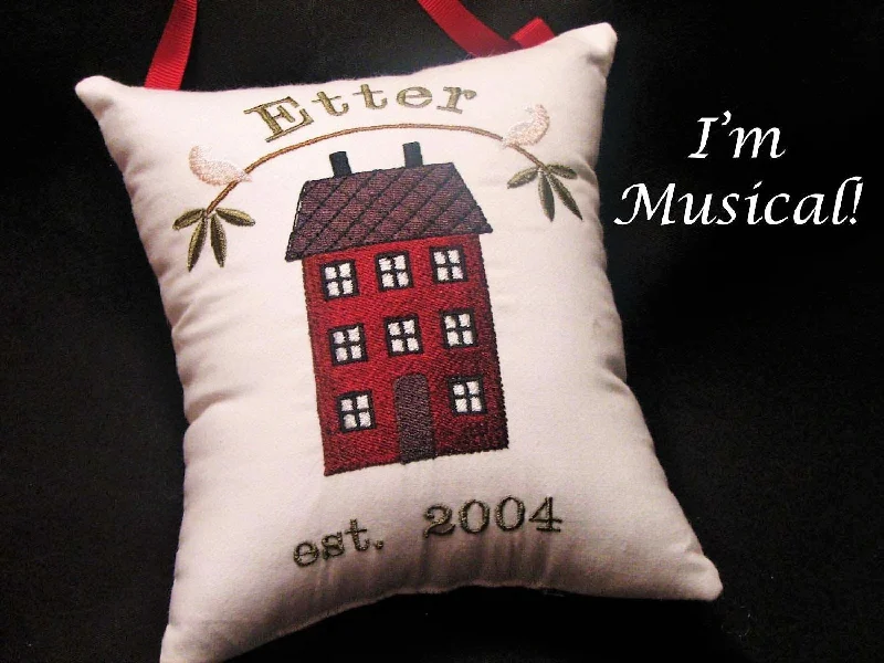 Minimalist white throw cushion-Welcome Home Music Box Pillow -- Personalized Embroidered MUSICAL Keepsake -- Wedding, Housewarming