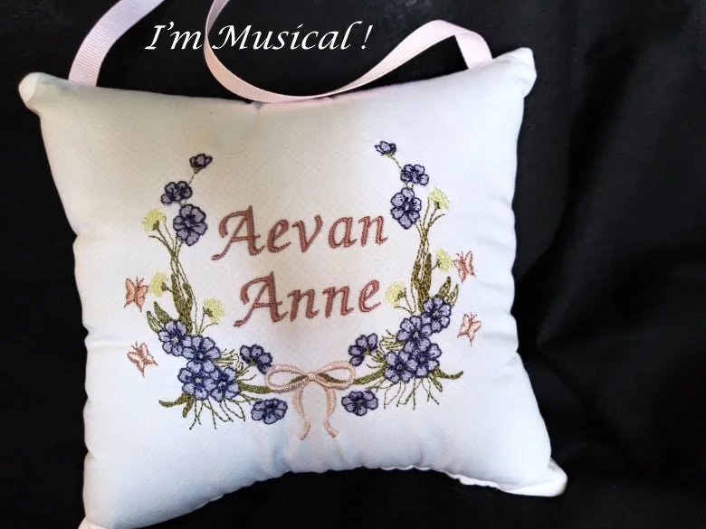 Small brass plant stand-Wildflower Wreath Music Box Pillow -- Personalized Embroidered MUSICAL Keepsake