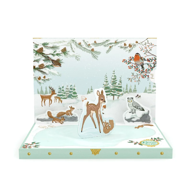 Vintage bronze table coaster-Winter Woodland Music Box Card