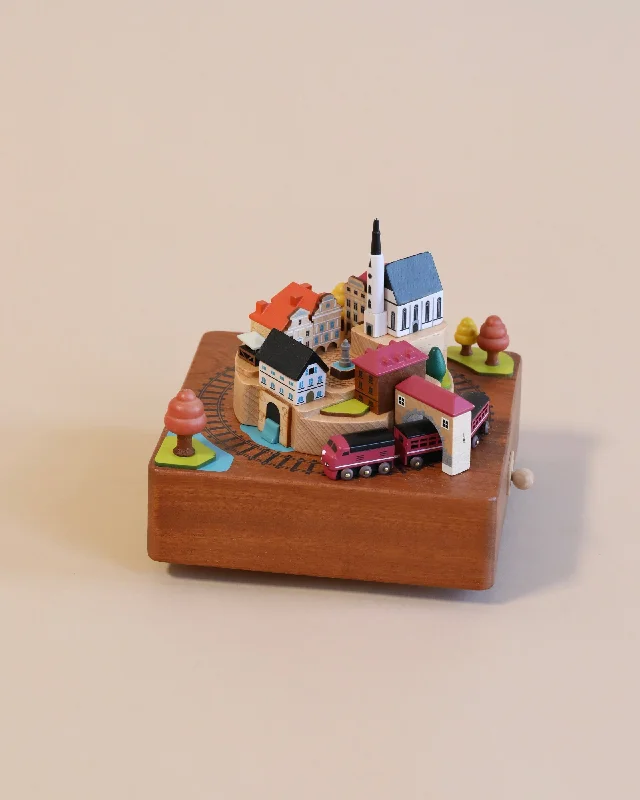 Elegant velvet wall art-Wooden Train Music Box - European Town