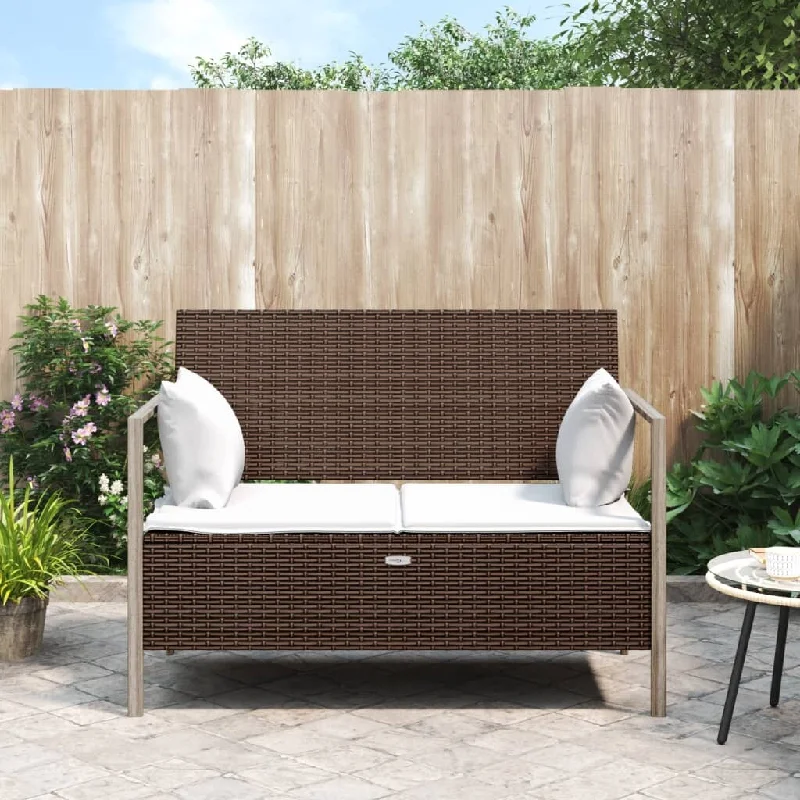 Handcrafted wooden wall sign-2-Seater Patio Bench with Cushions Brown Poly Rattan