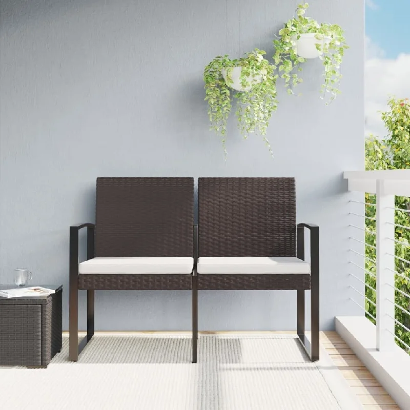 Handmade bamboo wall art-2-Seater Patio Bench with Cushions Brown PP Rattan