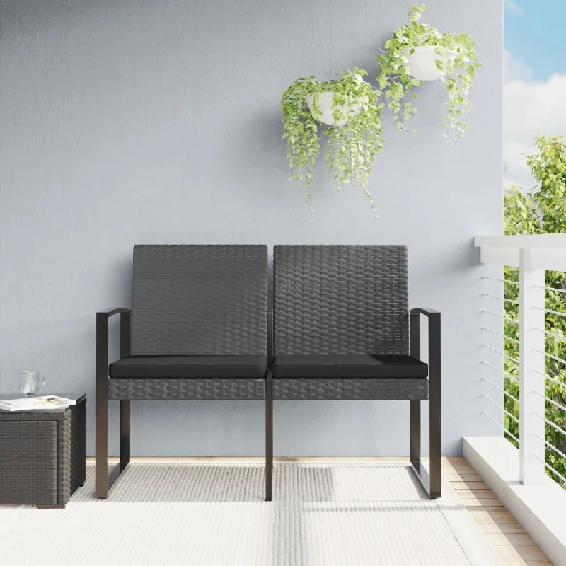 Unique industrial wall shelf-2-Seater Patio Bench with Cushions Dark Gray PP Rattan