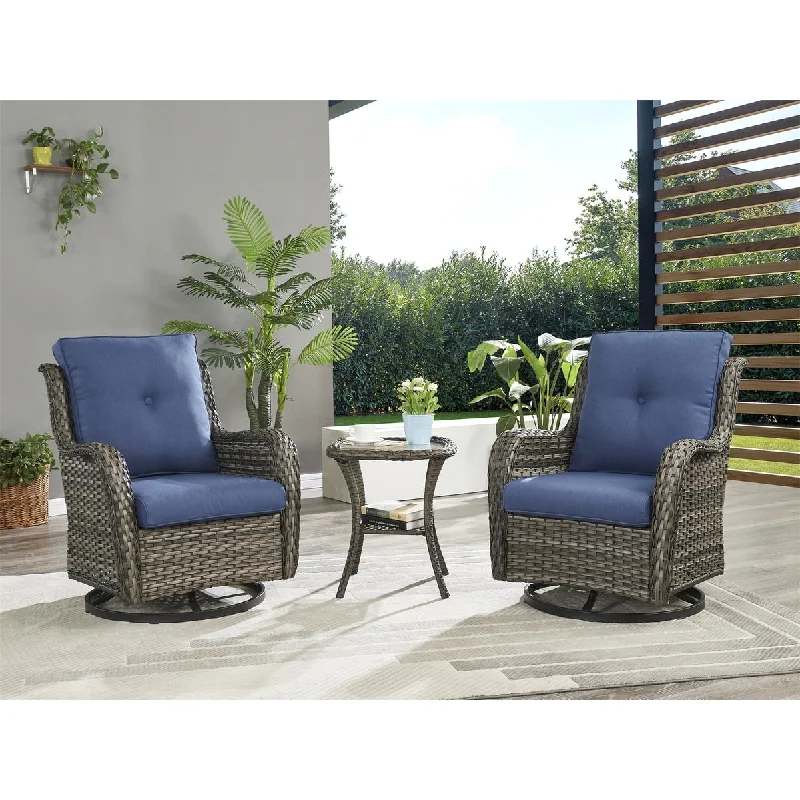 Rustic cedar wall tapestry-3 Piece Outdoor Wicker Swivel Rocker with Cushion & Table