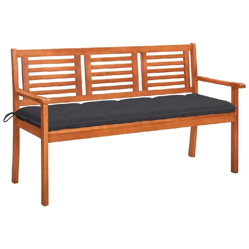 Elegant silk wall art-3-Seater Garden Bench with Cushion 59.1" Solid Eucalyptus Wood