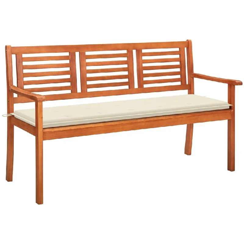 Contemporary ceramic wall shelf-3-Seater Garden Bench with Cushion 59.1" Solid Eucalyptus Wood