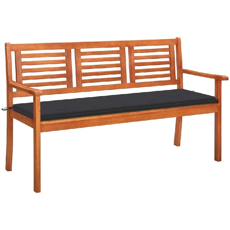 Elegant rattan wall shelf-3-Seater Garden Bench with Cushion 59.1" Solid Eucalyptus Wood