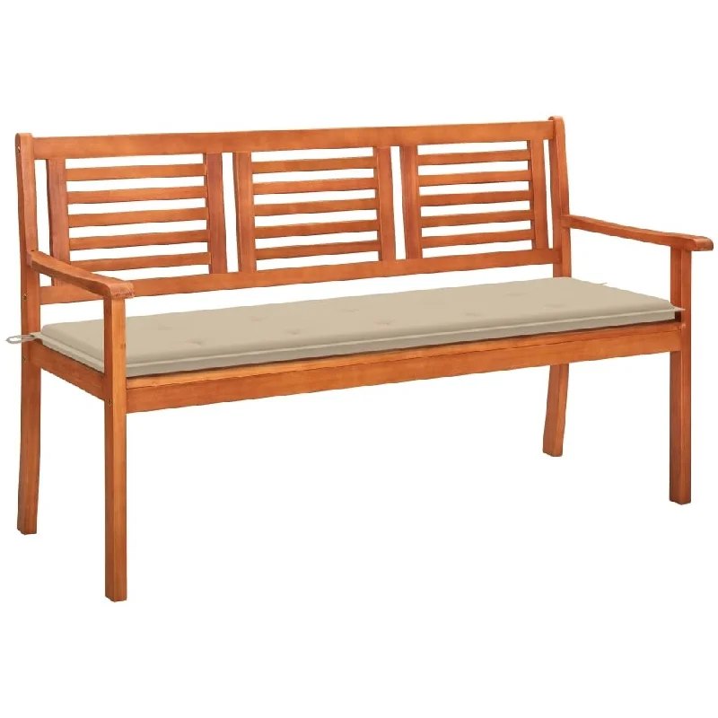 Small rattan candle holder-3-Seater Garden Bench with Cushion 59.1" Solid Eucalyptus Wood