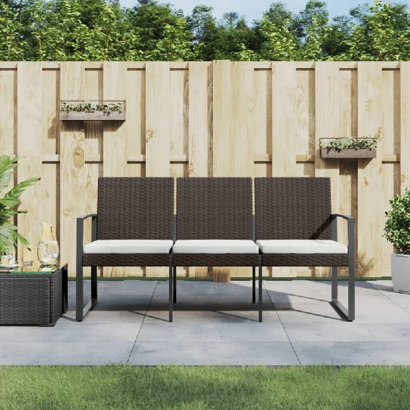 Handcrafted jute wall art-3-Seater Patio Bench with Cushions Brown PP Rattan