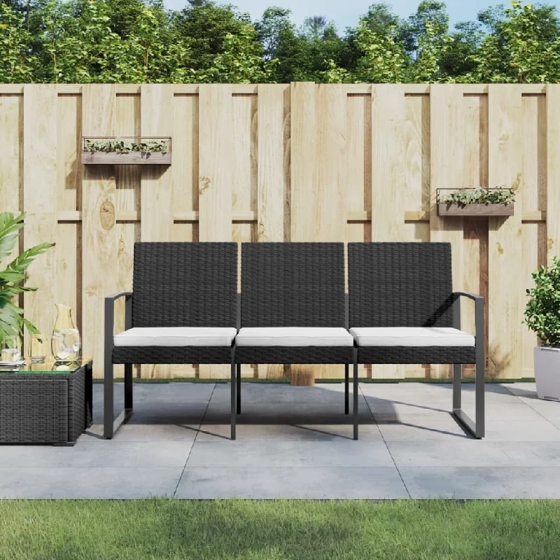 Unique farmhouse wall tapestry-3-Seater Patio Bench with Cushions PP Rattan