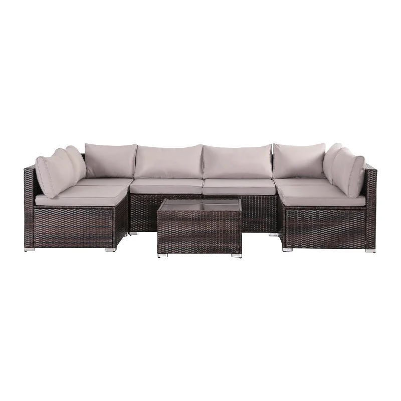 Elegant crystal vase centerpiece-7-Piece Brown&Grey Outdoor Rattan Furniture Sets with 6 Sofas, 1 Coffee Table & Cushions