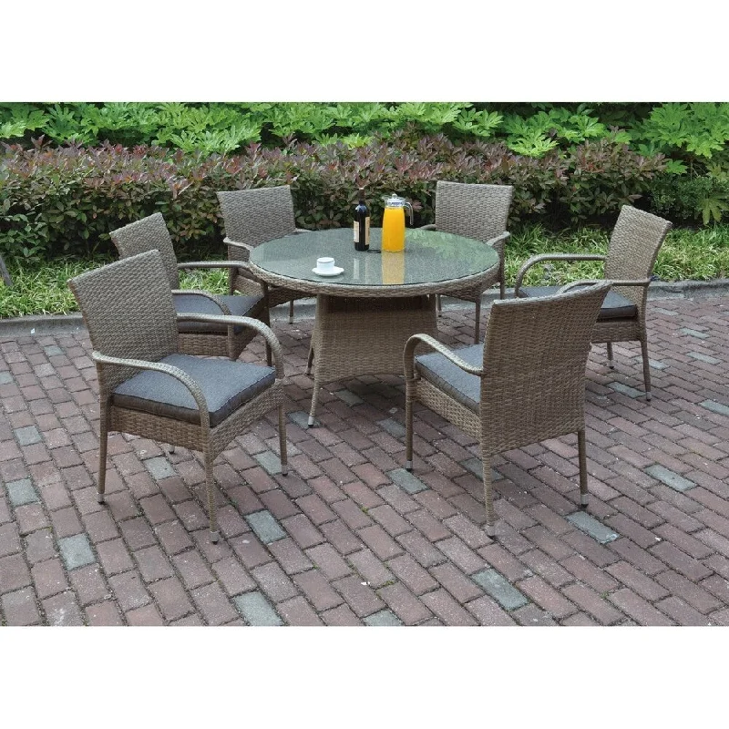 Contemporary matte plant stand-7 Piece Dining Set with Cushions