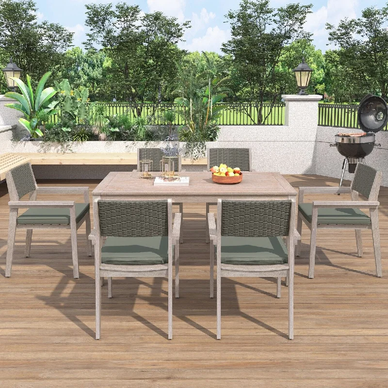 Small ceramic plant holder-7-Piece Patio Outdoor Dining Table and Chairs Set with Removable Cushions