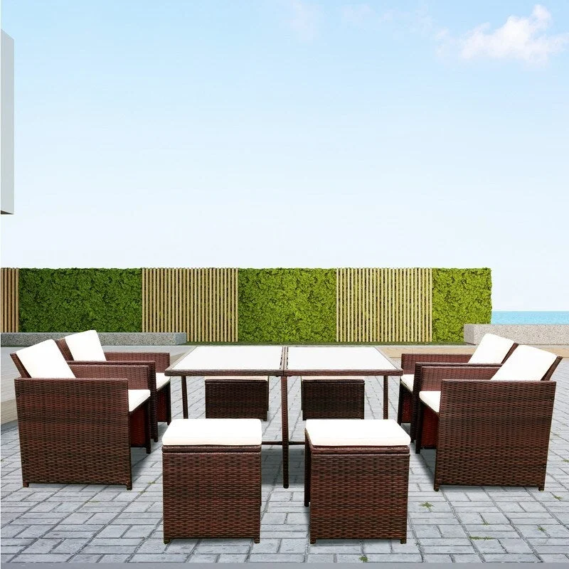 Contemporary glass shelf decor-9-Piece Outdoor Rattan Dining Set,Rattan Chairs with Table & Cushions