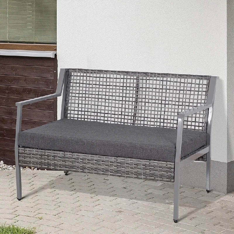 Unique farmhouse wall art-Aluminum Rattan Wicker Outdoor Patio Cushioned Loveseat Bench