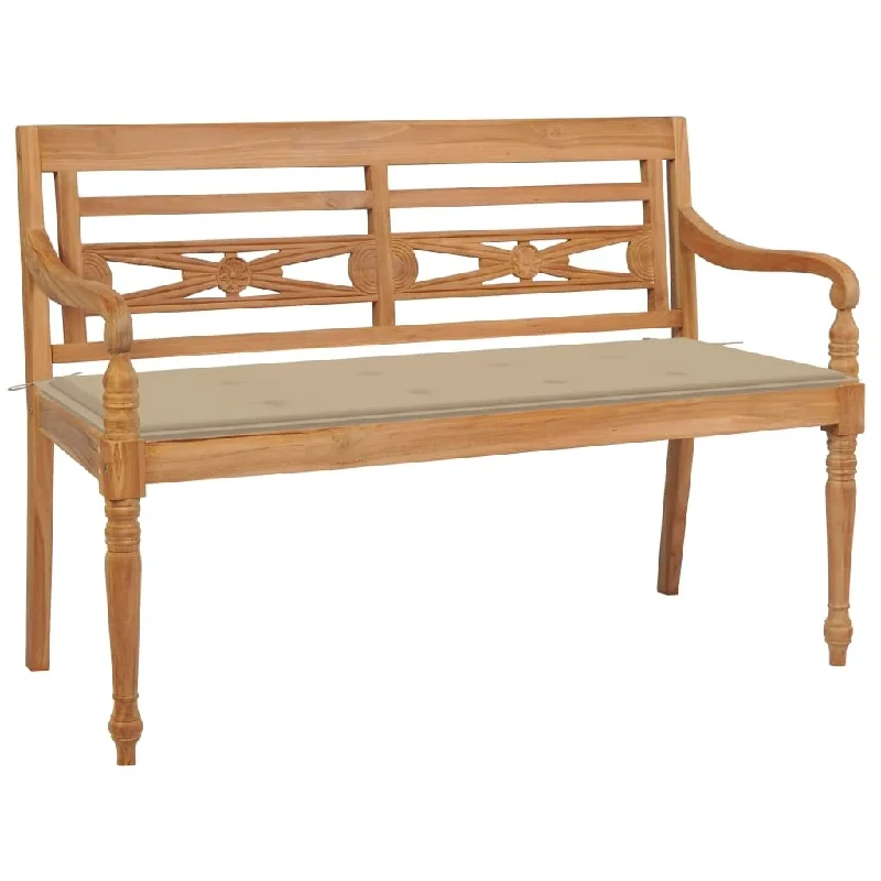 Elegant velvet wall hook-Batavia Bench with Beige Cushion 47.2" Solid Teak Wood