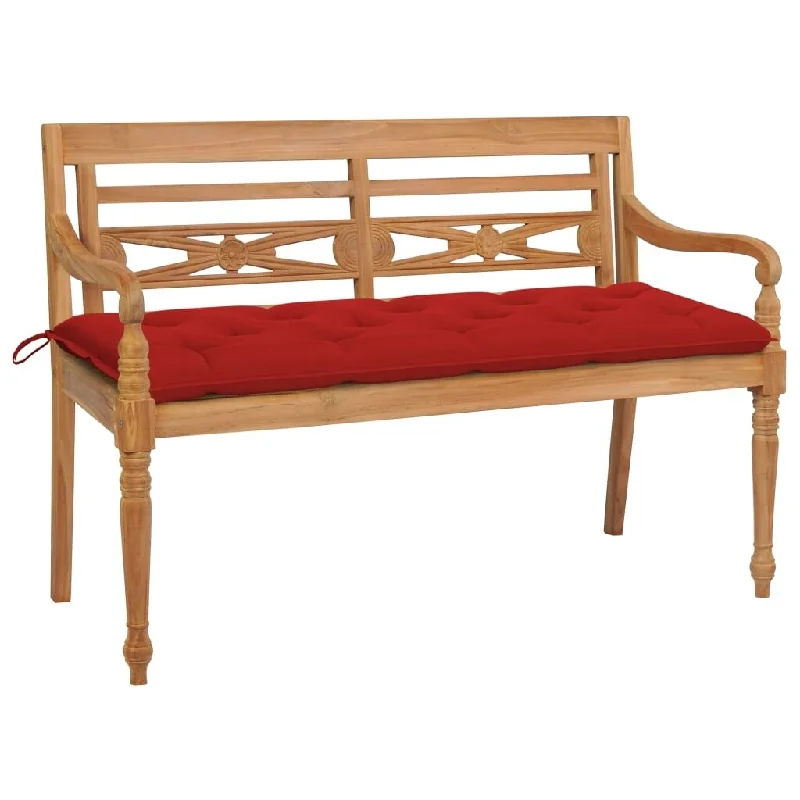 Small rattan wall plaque-Batavia Bench with Red Cushion 59.1" Solid Teak Wood