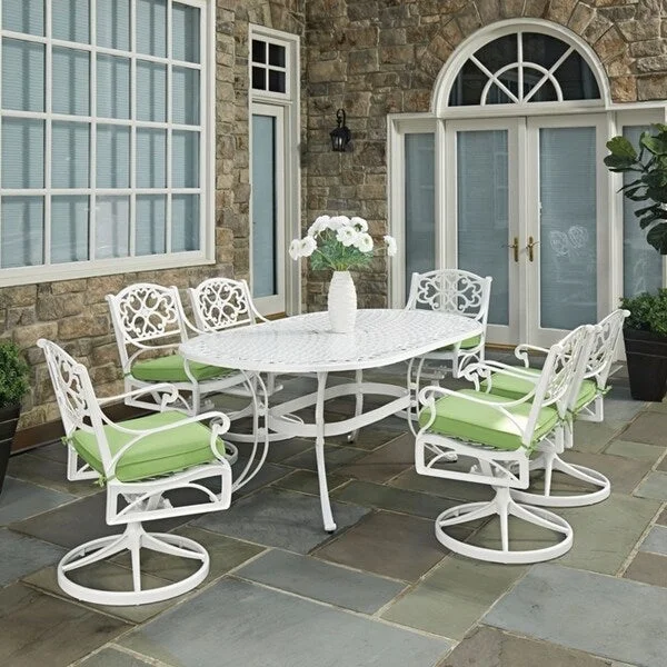 Vintage silver wall lantern-Biscayne 7PC Dining Set 72 Oval Table with Six Cushioned Swivel Chairs by Home Styles