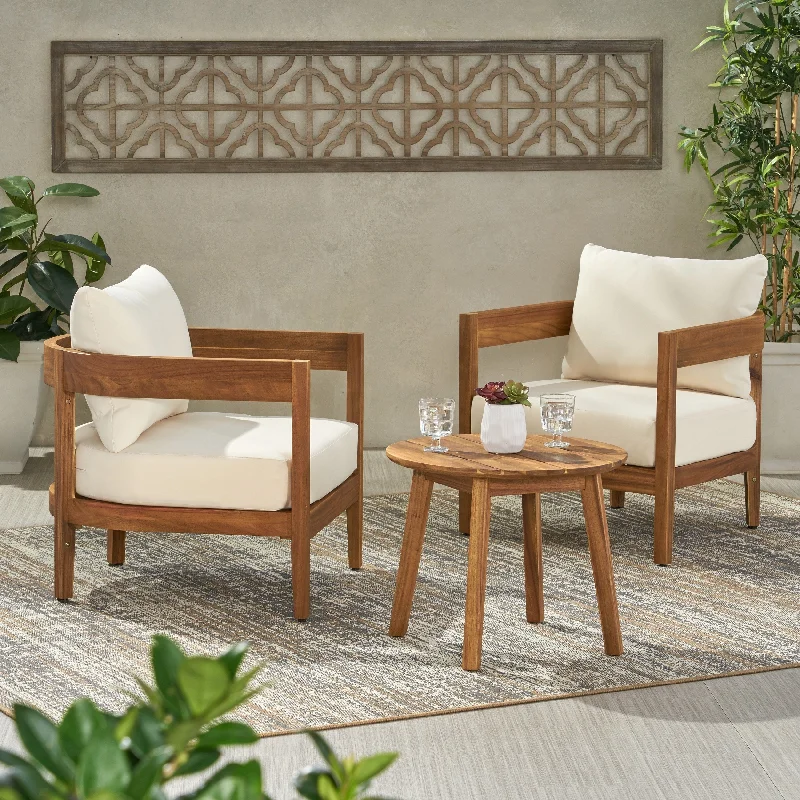 Rustic cedar wall art-Brooklyn Outdoor Acacia Wood 2 Seater Chat Set with Cushions by Christopher Knight Home